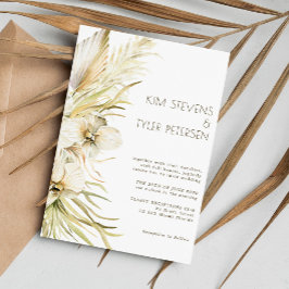 Invitación Boho crema floral pampas botánico boda de hierba