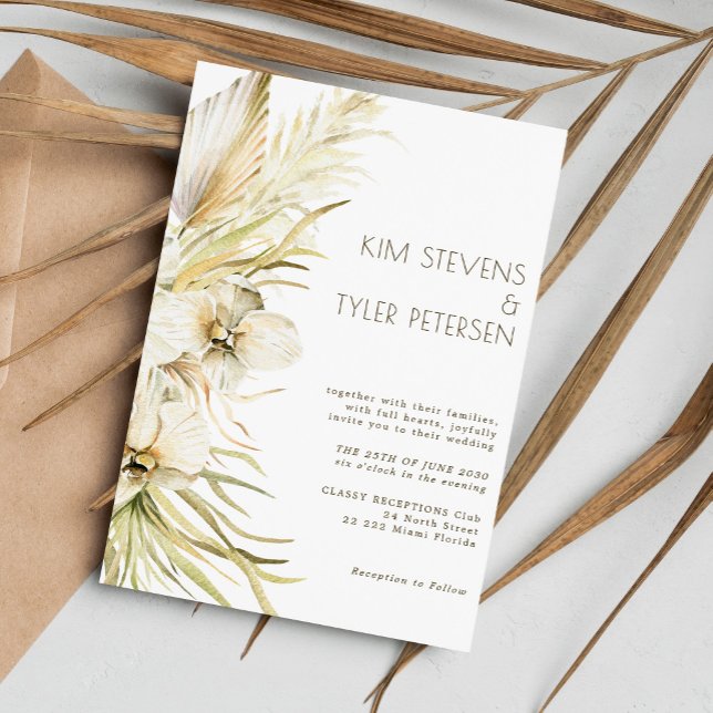 Invitación Boho crema floral pampas botánico boda de hierba (Subido por el creador)