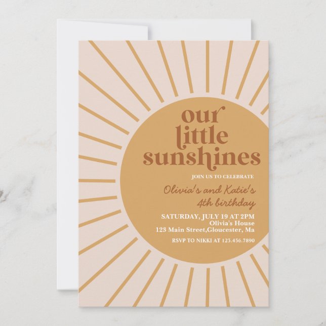 Invitación boho cumpleaños de nuestros pequeños soles (Anverso)