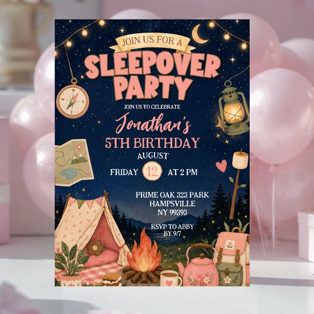Invitación Boho Cumpleaños Fiesta de pijamas de campamento Ro (Subido por el creador)