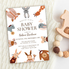Invitación Boho Cute Animales Género Baby Shower neutral
