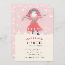 Invitación Boho Cute Floral Birday Party, Chica de Pink Groov