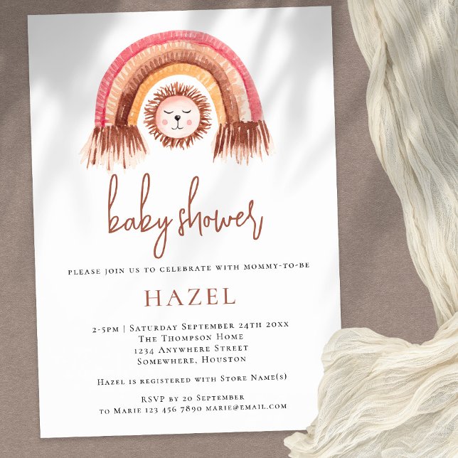 Invitación Boho Cute Lion Rainbow Baby Shower (Subido por el creador)