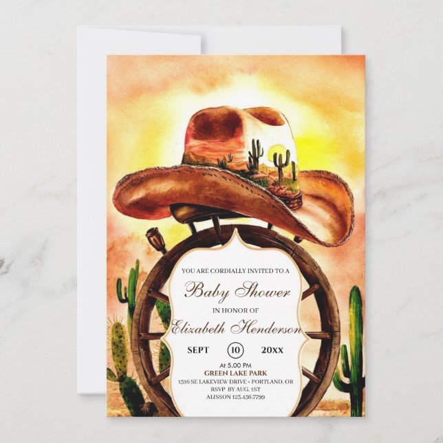 Invitación Boho Cute Personalizado Cowboy Baby Shower (Anverso)