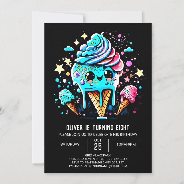 Invitación Boho Cute Sprinkles Boy Crema de Hielo Cumpleaños (Anverso)