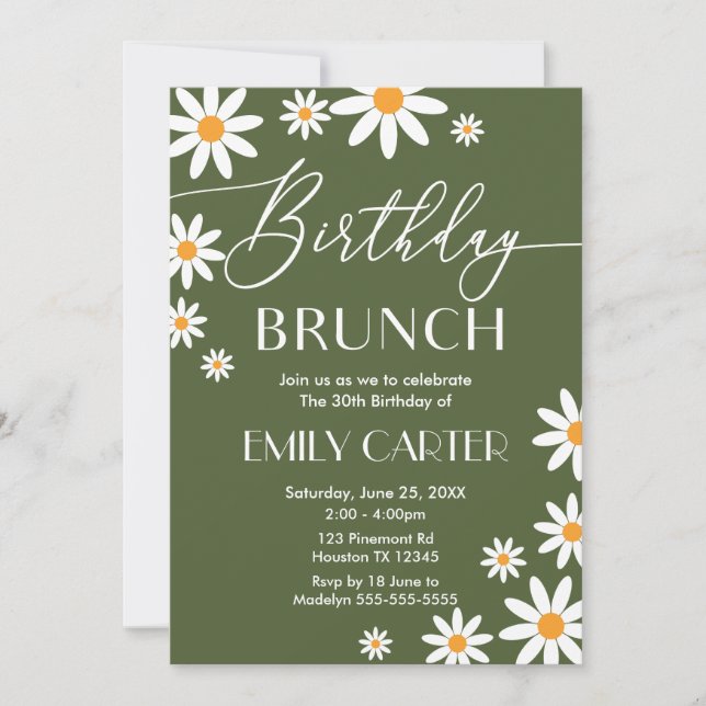 Invitación Boho Daisies Birthday Brunch Party Invitation  (Anverso)