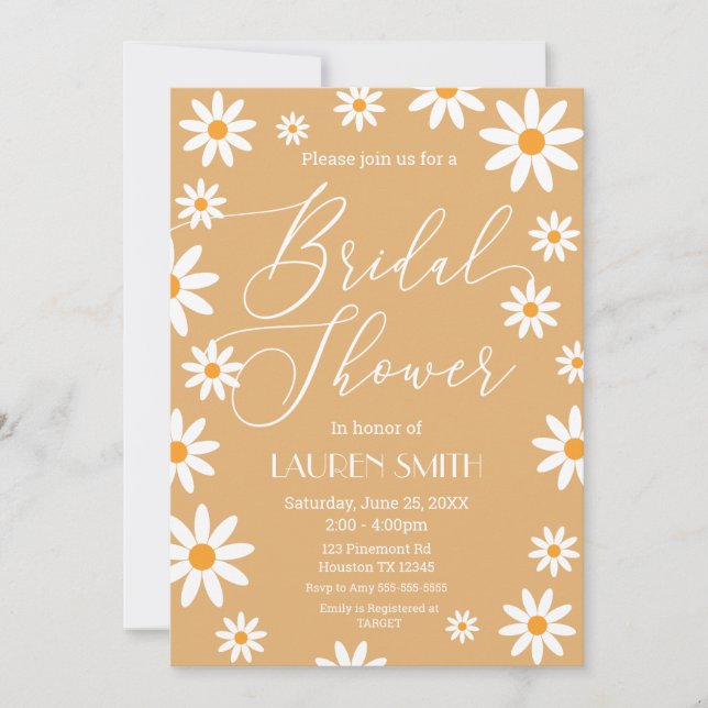 Invitación Boho Daisies Bridal Shower party (Anverso)