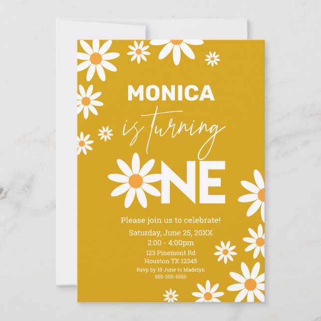 Invitación Boho Daisies One Birthday Party invitat (Anverso)