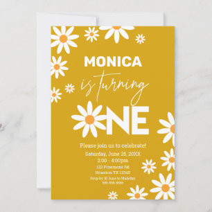 Invitación Boho Daisies One Birthday Party invitat