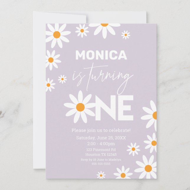 Invitación Boho Daisies One Birthday Party lilac invitation (Anverso)