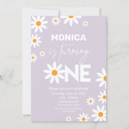 Invitación Boho Daisies One Birthday Party lilac invitation