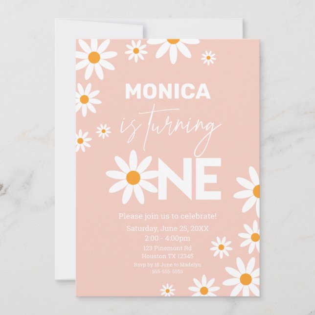 Invitación Boho Daisies One Birthday Party Pink invitation (Anverso)