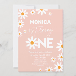 Invitación Boho Daisies One Birthday Party Pink invitation