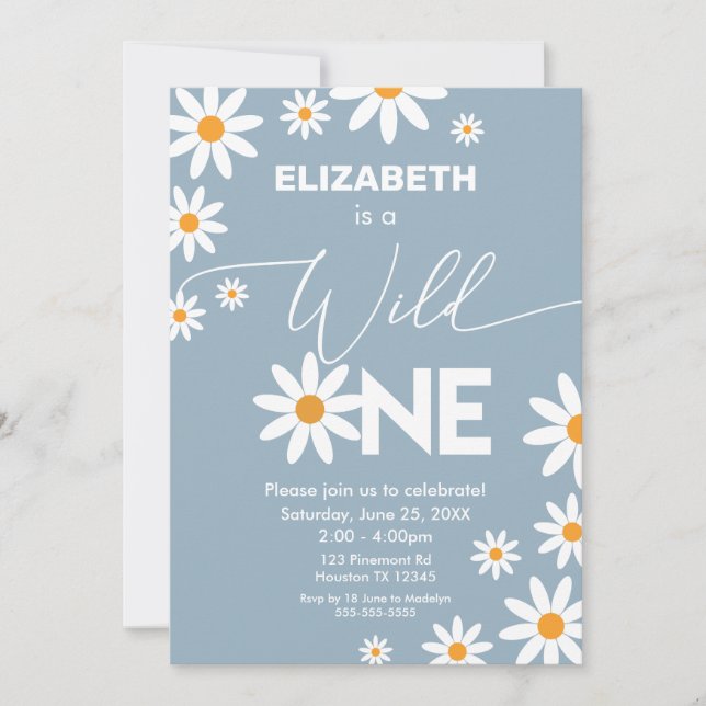 Invitación Boho Daisies Wild One Birthday Party invitation (Anverso)