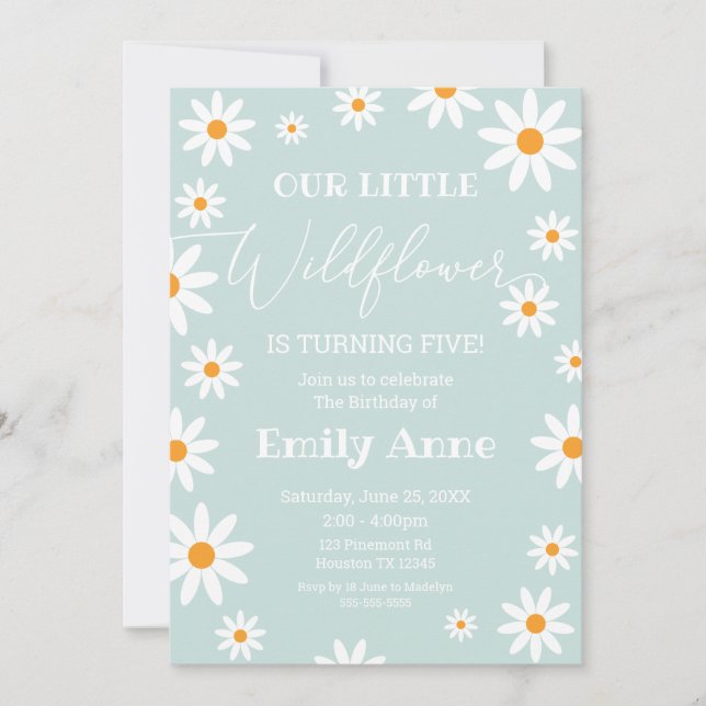 Invitación Boho Daisies Wildflower Birthday party  (Anverso)