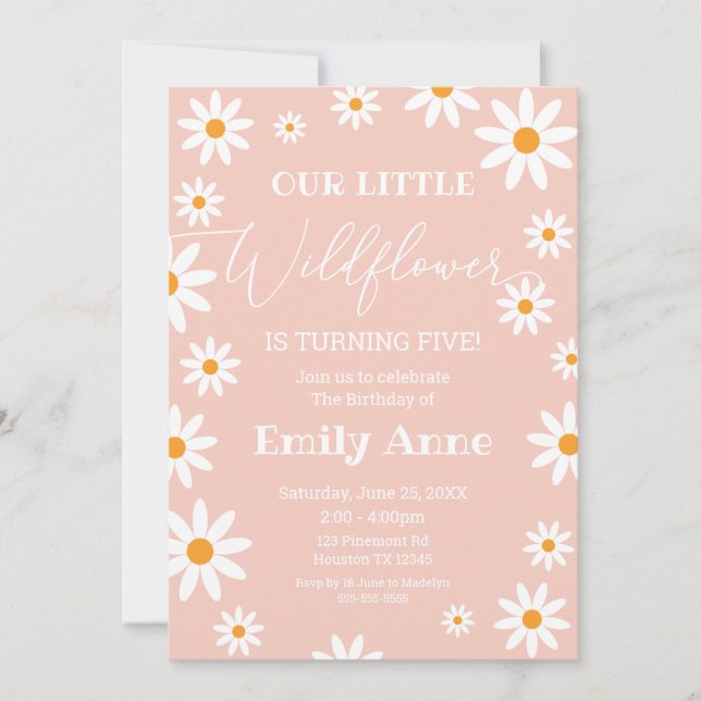 Invitación Boho Daisies Wildflower Birthday party invitation (Anverso)