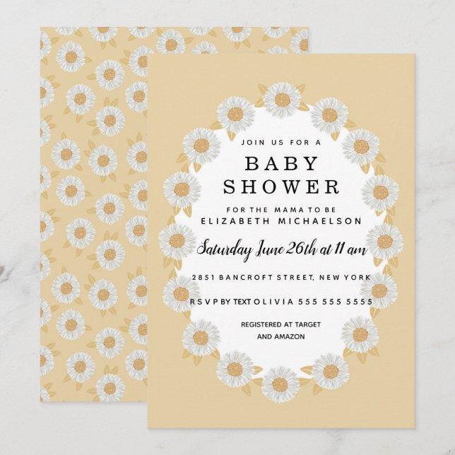 Invitación Boho Daisies Yellow Baby Baby Shower (Anverso / Reverso)