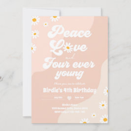 Invitación Boho Daisy 4º cumpleaños Paz Amor a cuatro jóvenes