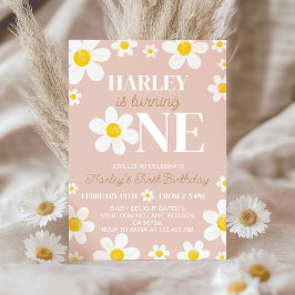Invitación Boho Daisy Bloom Primer cumpleaños