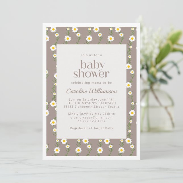 Invitación Boho Daisy Chain Flaupe Pattern Baby Shower (Anverso de pie)