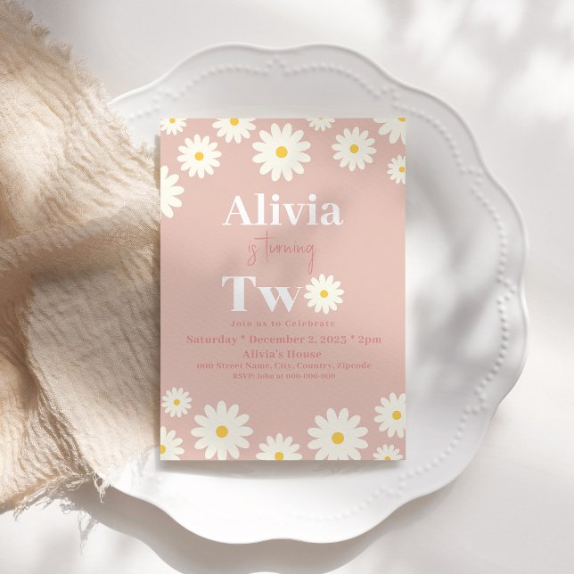 Invitación Boho Daisy Dos Bohemias Rosadas Florales Segundo C (Subido por el creador)