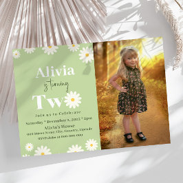 Invitación Boho Daisy Dos Bohemio Verde Floral Segundo Cumple