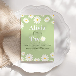 Invitación Boho Daisy Dos Bohemio Verde Floral Segundo Cumple