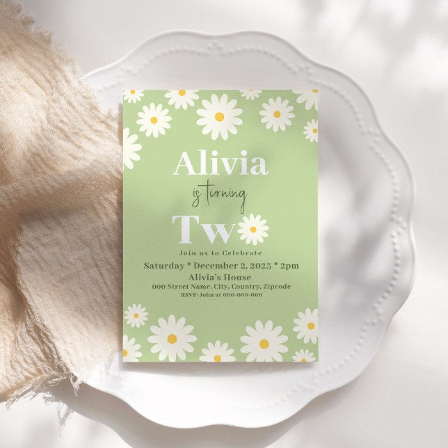 Invitación Boho Daisy Dos Bohemio Verde Floral Segundo Cumple (Subido por el creador)