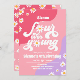 Invitación Boho Daisy, Fiesta de los cuatro años de edad