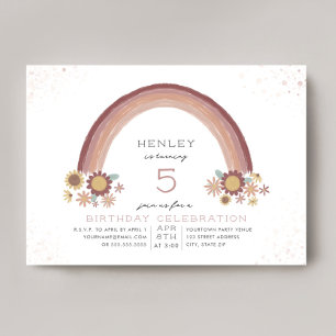 Invitación Boho Daisy Floral Arcoiris Pink Cumpleaños