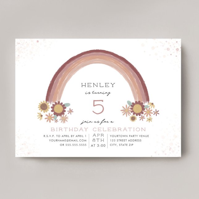Invitación Boho Daisy Floral Arcoiris Pink Cumpleaños (Subido por el creador)