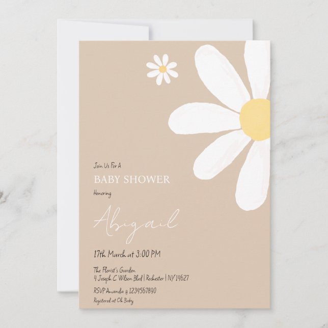 Invitación Boho Daisy Floral Bebé ducha (Anverso)