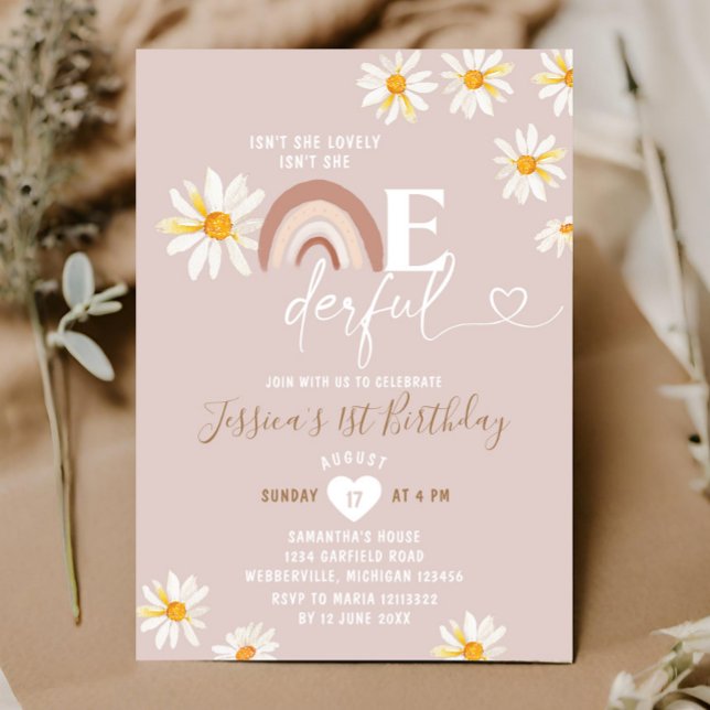 Invitación Boho Daisy Flowers no es maravillosa cumpleaños (Subido por el creador)