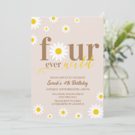 Invitación Boho Daisy Four Ever Wild 4Cumpleaños