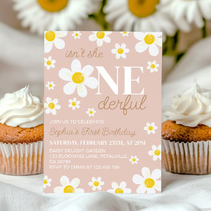 Invitación Boho Daisy no es ella un maravilloso primer cumple