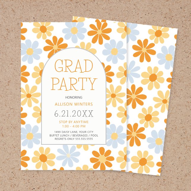 Invitación Boho Daisy Open House Grad Fiesta (Subido por el creador)