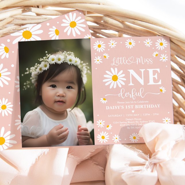 Invitación Boho Daisy Pequeña Miss OneMaravillosa Foto Cumple (Subido por el creador)