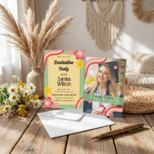 Boho Daisy Retro Verde Salvia Fiesta de Graduación