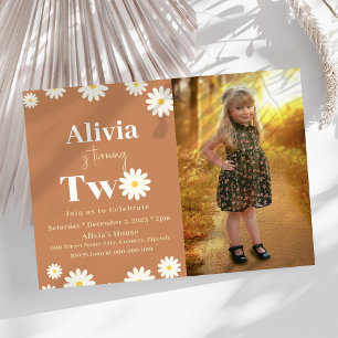 Invitación Boho Daisy Two Floral Brown Bohemian Segundo Cumpl