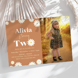 Invitación Boho Daisy Two Floral Brown Bohemian Segundo Cumpl