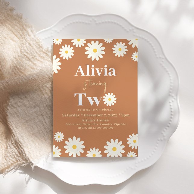 Invitación Boho Daisy Two Floral Brown Bohemian Segundo Cumpl (Subido por el creador)