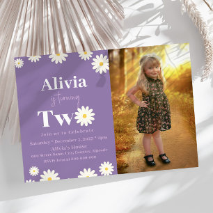 Invitación Boho Daisy Two Floral Purple Bohemian Segundo Cump