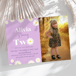 Invitación Boho Daisy Two Floral Purple Bohemian Segundo Cump