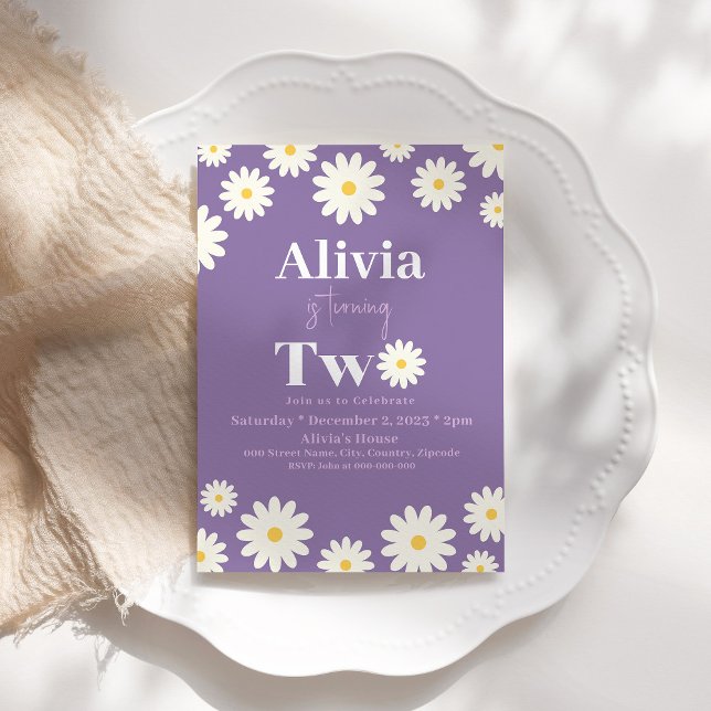 Invitación Boho Daisy Two Floral Purple Bohemian Segundo Cump (Subido por el creador)