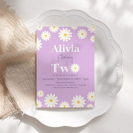 Invitación Boho Daisy Two Floral Purple Bohemian Segundo Cump