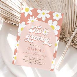Invitación Boho Daisy Two Groovy Fiesta de cumpleaños