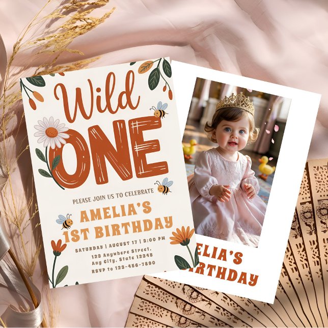 Invitación Boho Daisy Wild One Cumpleaños Foto  (Subido por el creador)