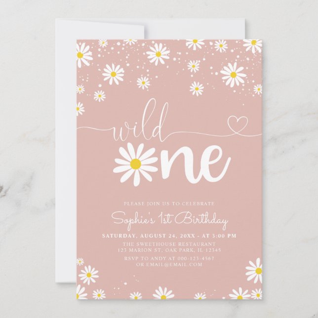 Invitación Boho Daisy Wild One Daisy Cumpleaños (Anverso)