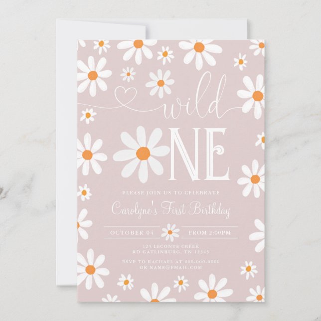 Invitación Boho Daisy Wild One First Birthday Party Invitatio (Anverso)