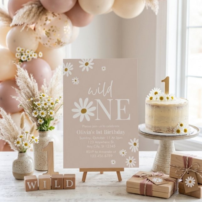 Invitación Boho Daisy Wild One Primer Cumpleaños (Subido por el creador)